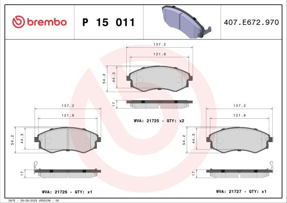 A.B.S. P 15 011 BREMBO Bremsbelagsatz, Scheibenbremse